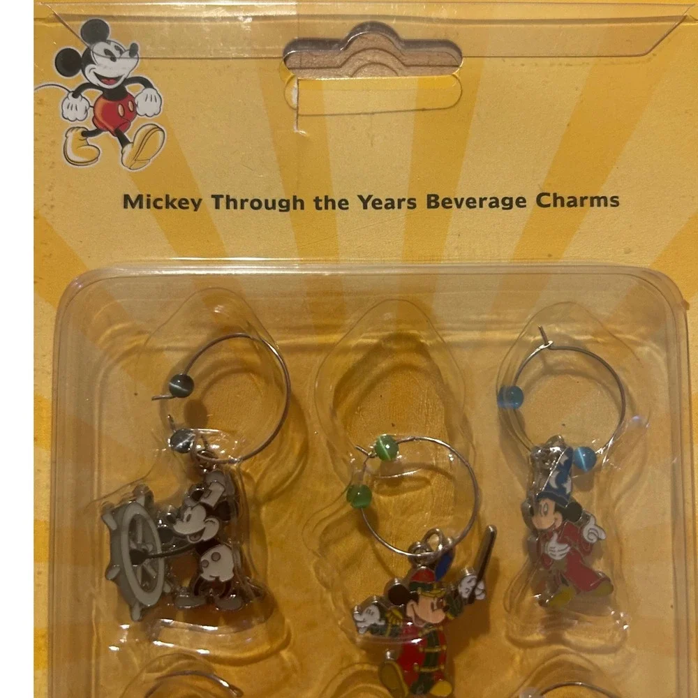 Disney Parks Mickey Through the Years Beverage Charms 6pc Set Steamboat Willie